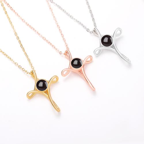 laiton Collier de projection miniature, avec verre, croix, Placage, bijoux de mode, plus de couleurs à choisir, protéger l'environnement, sans nickel, plomb et cadmium, Longueur Environ 40 cm, Vendu par PC