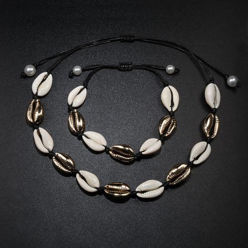 conchiglia Bracciale e Collana, with corda di terilene & perla in plastica & lega in zinco, 2 pezzi & per la donna, nessuno, necklace length 47.2inch, bracelet length 6-10inch, Venduto da set