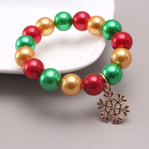 acrilico pulseira, with Pérolas de plástico ABS & liga de zinco, banhado, Design de Natal & Menina & Vario tipos a sua escolha & esmalte & com strass, comprimento Aprox 6.3 inchaltura, vendido por PC