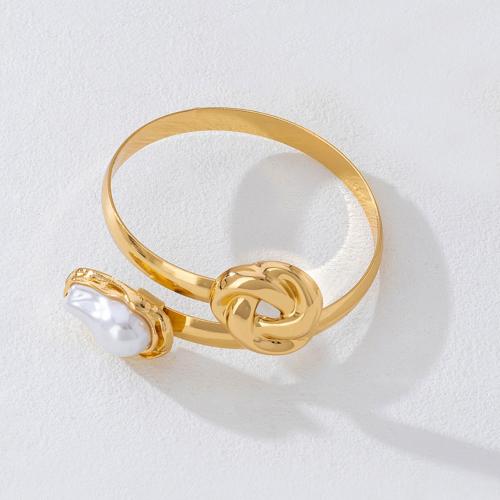 Stainless Steel Bangle 304 Stainless Steel with Plastic Pearl gold color plated Adjustable & fashion jewelry Sold By PC
