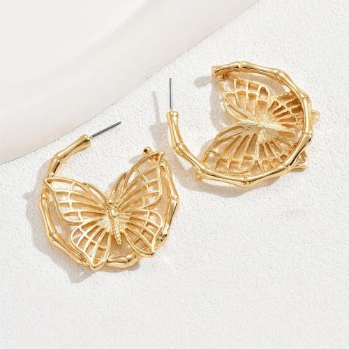 Zinc Alloy Stud Earring gold color plated fashion jewelry & hollow golden Sold By Pair