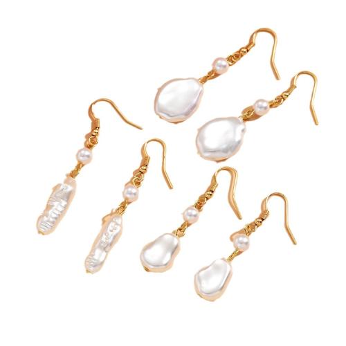 Orecchini in lega di zinco, lega in zinco, with perla in plastica, Irregolare, placcato color oro, gioielli di moda, dorato, Venduto da coppia