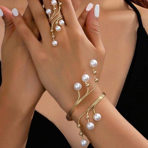Fashion Stainless Steel Jewelry Sets 304 Stainless Steel with Plastic Pearl gold color plated fashion jewelry Sold By Set