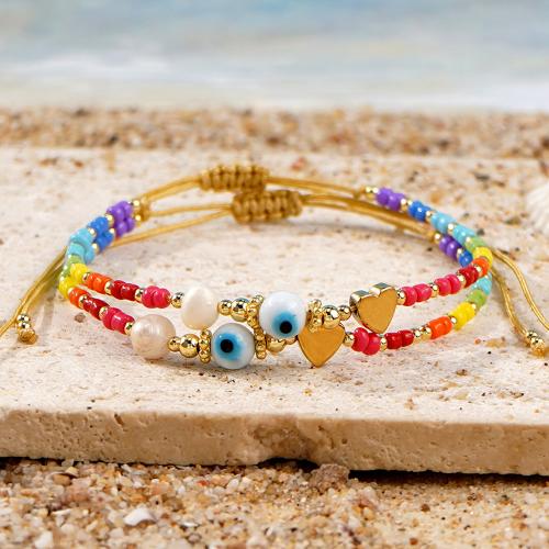 Evil Eye Biżuteria Bransoletka, Lampwork, ze Seedbead & Perła plastikowa & Stop cynku, Platerowane w kolorze złota, biżuteria moda, dostępnych więcej kolorów, sprzedane przez PC