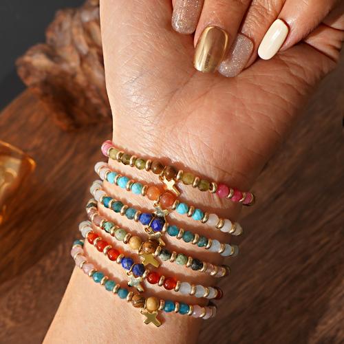 Gemstone Bracelets Natural Stone with Crystal & Zinc Alloy gold color plated fashion jewelry Sold By Strand