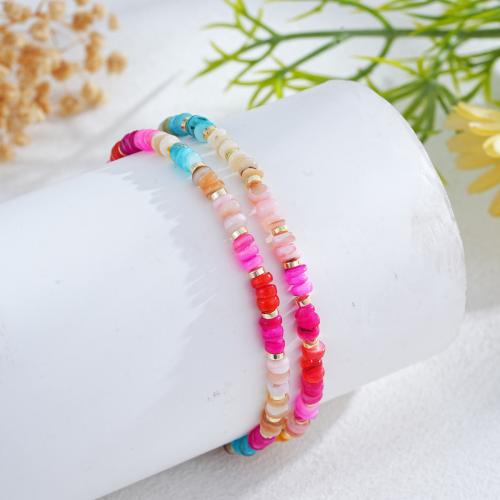 Gemstone Bracelets Natural Stone with Shell & Zinc Alloy gold color plated fashion jewelry Sold By Strand