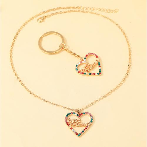 Zinc Alloy Jewelry Necklace plated Unisex & with rhinestone & hollow golden Sold By Set