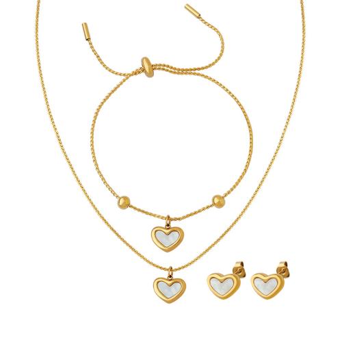 304 Stainless Steel Jewelry Set with White Shell 18K gold plated fashion jewelry & for woman Sold By PC