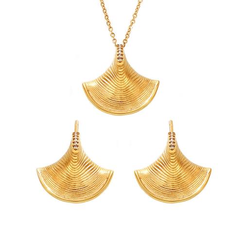 Titanium Steel Jewelry Set Shell plated & micro pave cubic zirconia & for woman Sold By PC