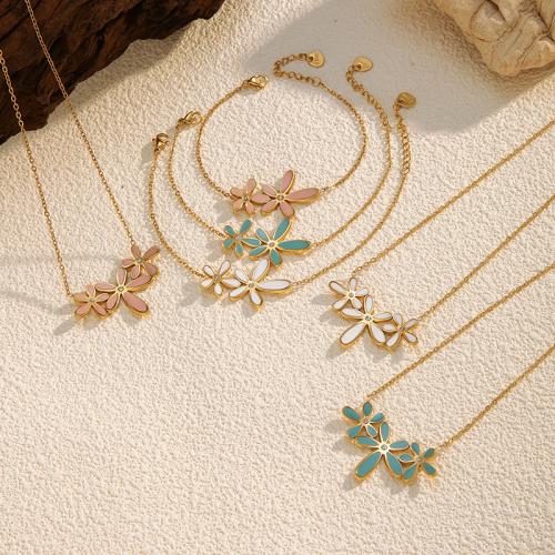 Titanium Steel Jewelry Set gold color plated & for woman & enamel & with rhinestone Sold By PC