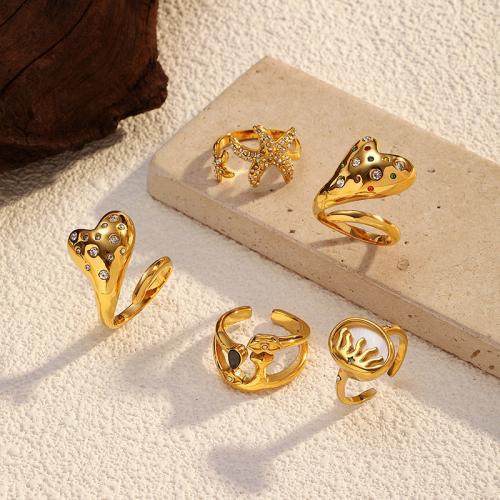 Stainless Steel Finger Ring 304 Stainless Steel 18K gold plated & for woman & with rhinestone Sold By PC
