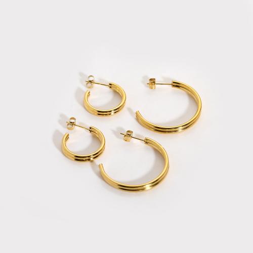 Nerezová ocel náušnice, 304 Stainless Steel, 18K pozlacené, Dvojitá vrstva & různé velikosti pro výběr & pro ženy, Prodáno By Pair
