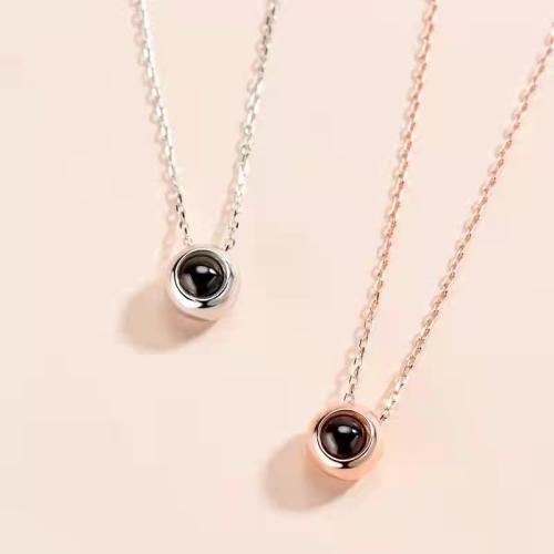 Brass Miniature Projection Necklace with Glass Round plated fashion jewelry nickel lead & cadmium free Length Approx 40 cm Sold By PC