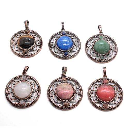 Gemstone Pendants Jewelry Zinc Alloy with Gemstone Round plated DIY & hollow 33mm Sold By PC
