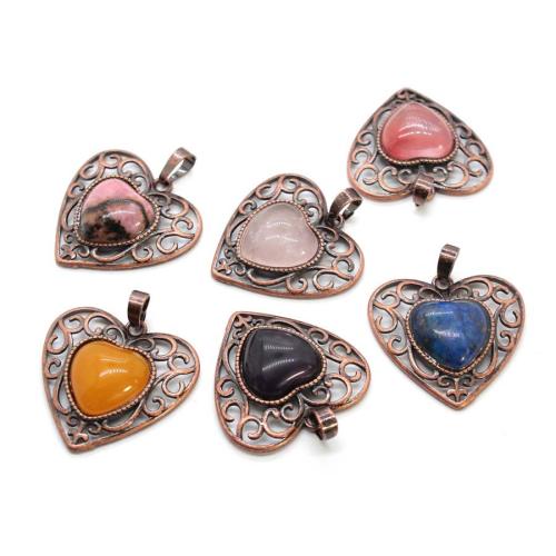Gemstone Pendants Jewelry Zinc Alloy with Gemstone Heart plated DIY & hollow Sold By PC