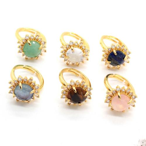 Gemstone Finger Ring, liga de zinco, with misto de pedras semi-preciosas, cromado de cor dourada, joias de moda & com strass, Mais cores pare escolha, 19x19mm, vendido por PC