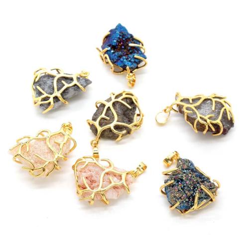 Edelstein Anhänger Schmuck, Zinklegierung, mit Edelstein, goldfarben plattiert, DIY, keine, 30x20mm, verkauft von PC