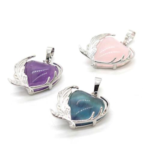 Gemstone Pendants Jewelry Zinc Alloy with Gemstone Heart silver color plated DIY Sold By PC