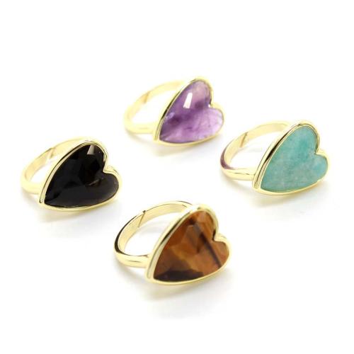Gemstone prst prsten, Zinek, s Drahokam, Srdce, barva pozlacený, módní šperky, více barev na výběr, 20x17mm, Prodáno By PC