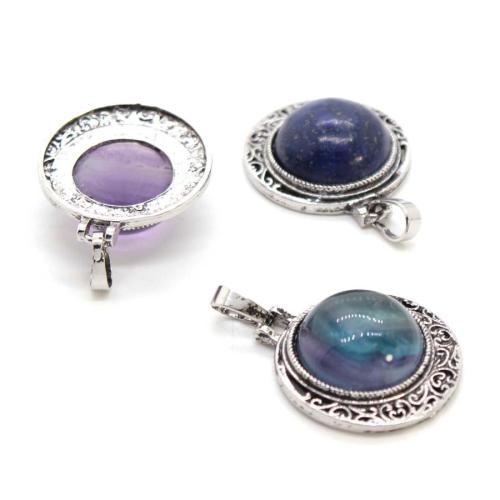 Zinc Alloy Pendant with Gemstone Round silver color plated DIY Sold By PC
