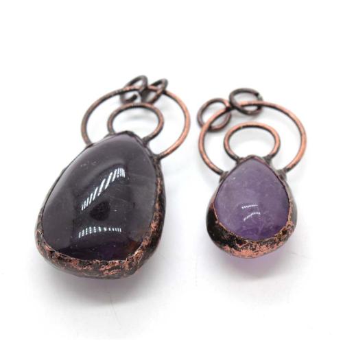 Quartz Gemstone Pendants Zinc Alloy with Amethyst plated DIY mixed colors Sold By PC