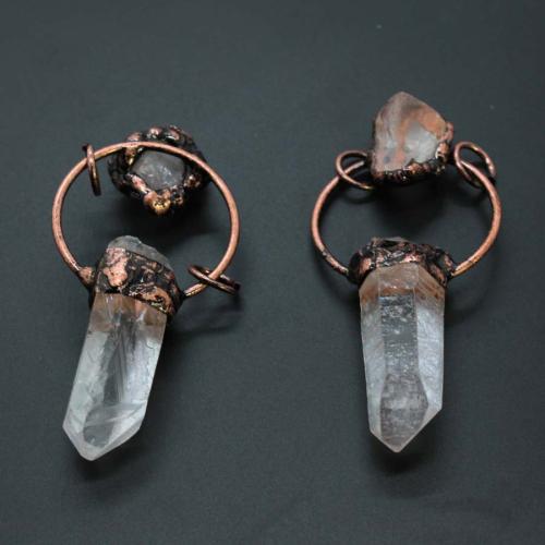 Pendentifs quartz naturel, alliage de zinc, avec quartz clair, Placage, DIY, couleurs mélangées, 60x30mm, Vendu par PC