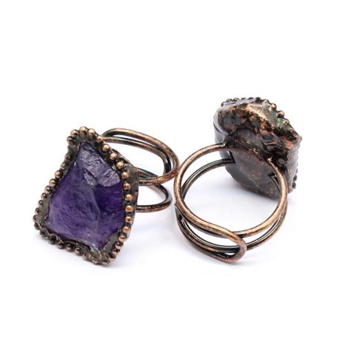 Natural Quartz Finger Ring Zinc Alloy with Amethyst plated fashion jewelry Sold By PC