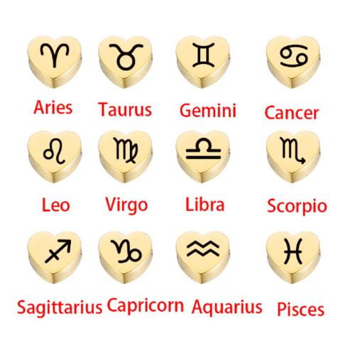 Rostfritt stål Constellation Hänge, 304 rostfritt stål, Hjärta, guldfärg pläterade, DIY & olika mönster för val & dubbel-håls, 7x6mm, Säljs av PC