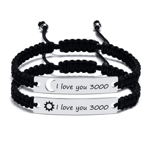 304 rostfritt stål Par armband, med Terylene Cord, handgjord, olika stilar för val & för par, Längd Ca 6-10 inch, Säljs av Ställ