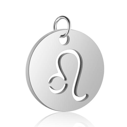 Rostfritt stål Constellation Hänge, 304 rostfritt stål, 12 Tecken på Zodiac, DIY & olika mönster för val & ihålig, ursprungliga färgen, 12x20mm, Säljs av PC