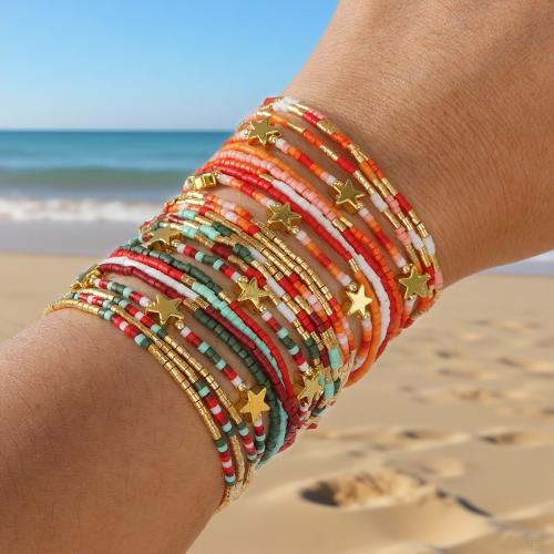 Seedbead Pulsera, con aleación de zinc, chapado en color dorado, Joyería, más colores para la opción, 12Strandsfilamento/Set, Vendido por Set