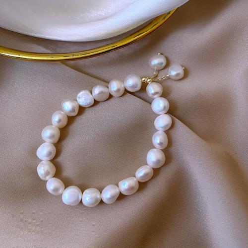 Sötvatten odlade Pearl Bracelet, Freshwater Pearl, med Zink Alloy, Barock, plated, mode smycken, fler färger för val, 7-9MM, Säljs av Strand