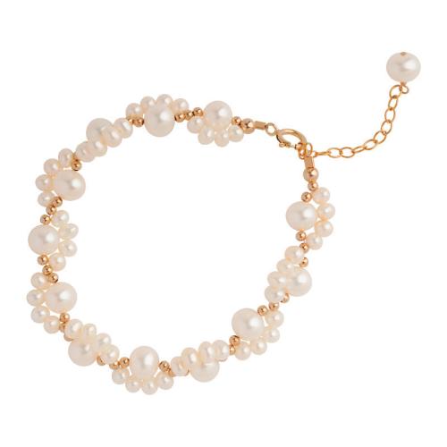 Bracelet en perles de culture d'eau douce, perle d'eau douce cultivée, avec laiton, Baroque, Placage, bijoux de mode, plus de couleurs à choisir, 4-8MM, Vendu par 18 cm brin