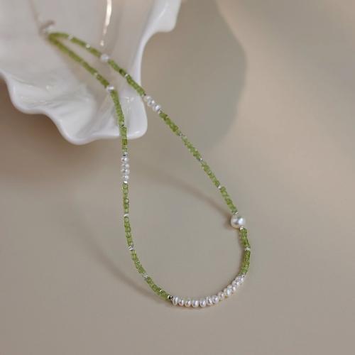 Natural Cultured Freshwater Pearl Jewelry Sets with Peridot Stone & Zinc Alloy Baroque gold color plated fashion jewelry 2-3MM Sold By Strand