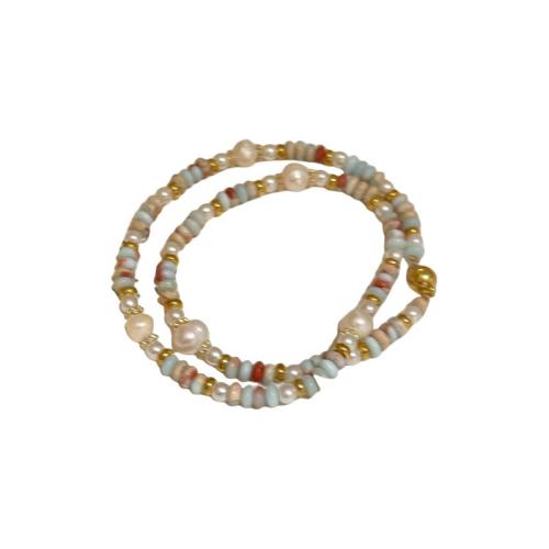 Süßwasser Zuchtperlen Armband, Natürliche kultivierte Süßwasserperlen, mit Shoushan Stein & Zinklegierung, Unregelmäßige, goldfarben plattiert, Modeschmuck, keine, 3-8  MM, verkauft per 17 cm Strang