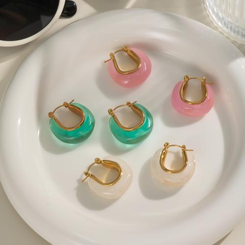 304 Stainless Steel Páka Zpět náušnice, s Pryskyřice, barva pozlacený, módní šperky, více barev na výběr, Prodáno By Pair