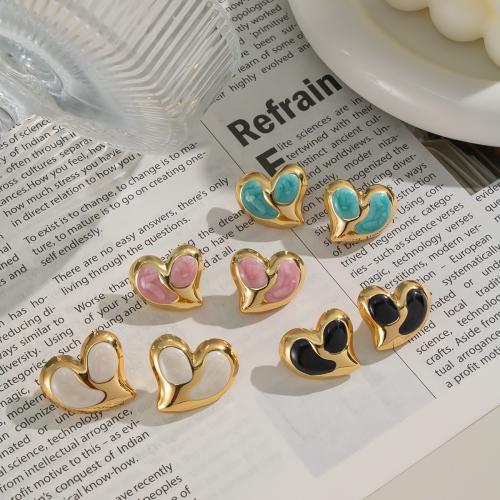 Boucle d'oreille de gaujon en acier inoxydable, Acier inoxydable 304, Placage de couleur d'or, bijoux de mode & émail, plus de couleurs à choisir, Vendu par paire