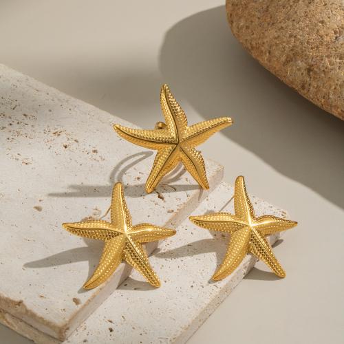 Stainless Steel smycken Ställer, 304 rostfritt stål, Sjöstjärna, guldfärg pläterade, mode smycken, gyllene, Säljs av PC