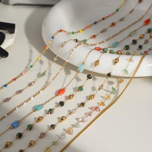 Colar de jóias de pedras preciosas, Aço inoxidável 304, with Pedra natural, cromado de cor dourada, joias de moda, Mais cores pare escolha, vendido por PC