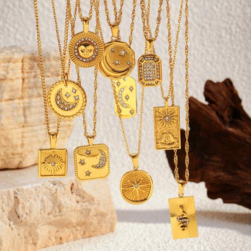 Stainless Steel Jewelry Necklace 304 Stainless Steel 18K gold plated & for woman & with rhinestone Sold By PC