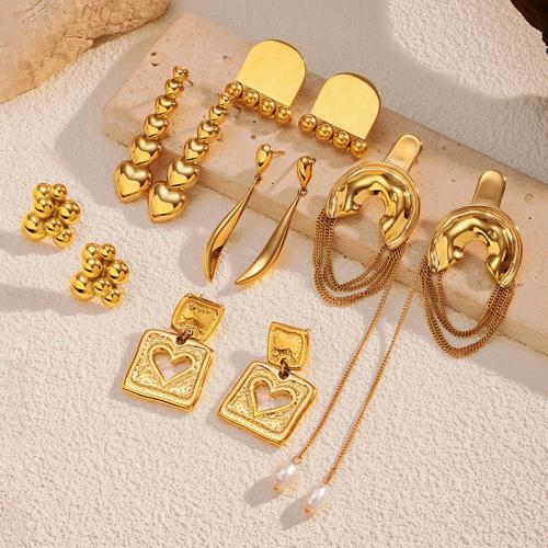 Stainless Steel Drop Earring 304 Stainless Steel plated fashion jewelry & for woman golden Sold By Pair