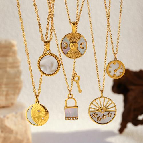 Stainless Steel Jewelry Necklace 304 Stainless Steel with White Shell 18K gold plated & for woman & with rhinestone Sold By PC