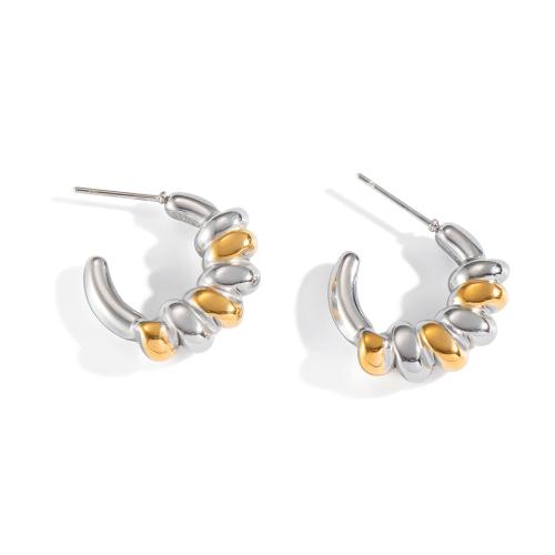 Stainless Steel Stud Earrings 304 Stainless Steel plated fashion jewelry & for woman & two tone Sold By Pair