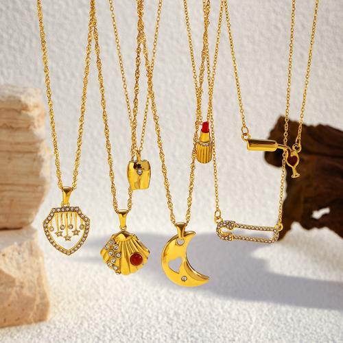 Stainless Steel Jewelry Necklace 304 Stainless Steel plated & micro pave cubic zirconia & for woman golden Sold By PC