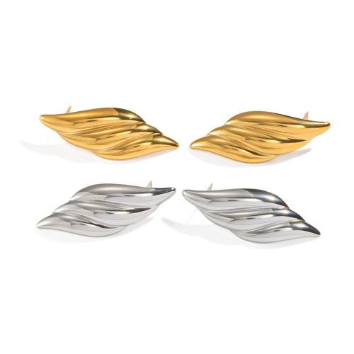 Stainless Steel Stud Earrings 304 Stainless Steel Leaf plated fashion jewelry & for woman Sold By Pair