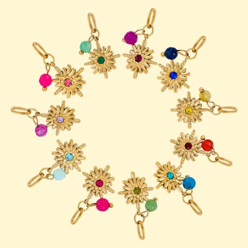 Gemstone Pendants Jewelry 304 Stainless Steel with Gemstone gold color plated DIY & with rhinestone Sold By PC