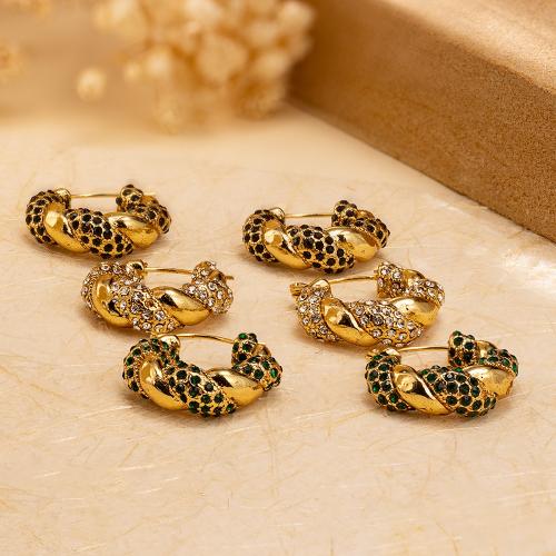 Stainless Steel Lever Back Earring 304 Stainless Steel fashion jewelry & with rhinestone Sold By Pair