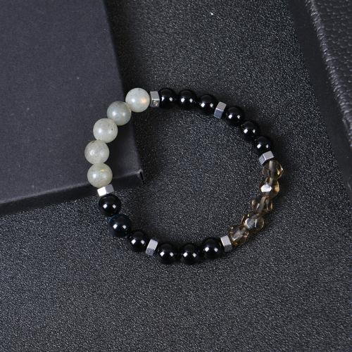 Bracelets de pierres précieuses, Pierre naturelle, avec Moonstone & Obsidienne, Placage de couleur d'or, bijoux de mode, plus de couleurs à choisir, Vendu par PC