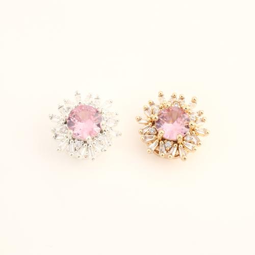 Cubic Zirconia Micro Pave Brass Europeo Bead, metal, Flor, Bricolaje & micro arcilla de zirconia cúbica, más colores para la opción, 16x16x8mm, Vendido por UD