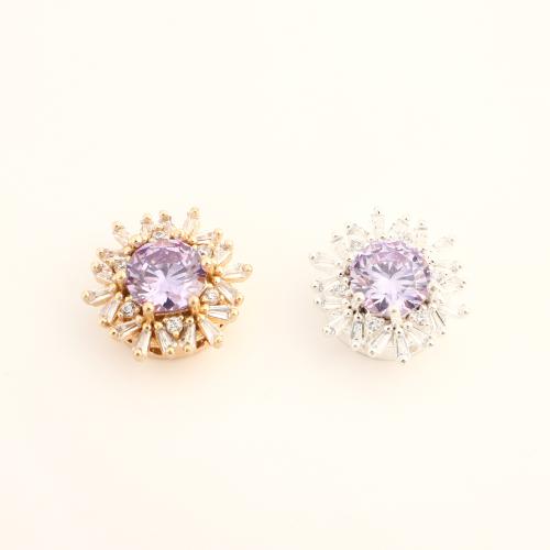 Cubic Zirconia Micro Pave Brass Europeo Bead, metal, Flor, Bricolaje & micro arcilla de zirconia cúbica, más colores para la opción, 16x16x8mm, Vendido por UD